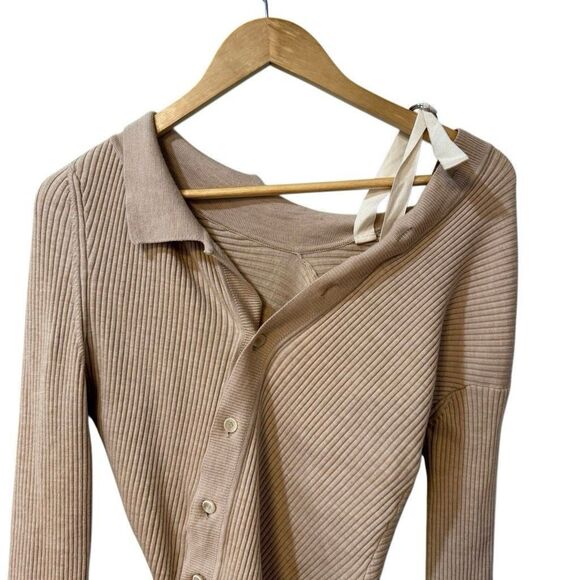 Jacquemus Asymmetric Ribbed Knit Cardigan with Strap in Beige Size 42 Wool Blend - Picture 5 of 13